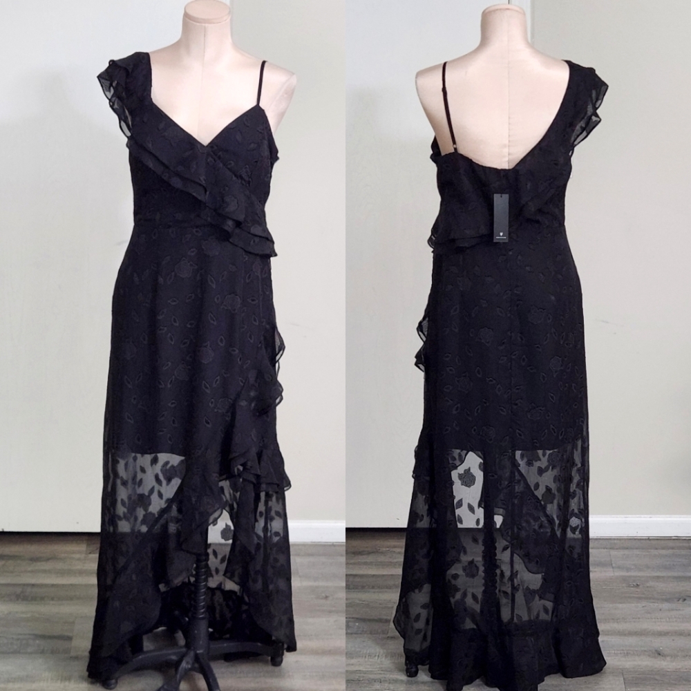 Lulus Forever Be Black Floral Jacquard Ruffled Maxi Dress - Picture 3 of 9